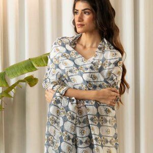 Hand Block-Printed organza dupatta-Blue (only Dupatta)